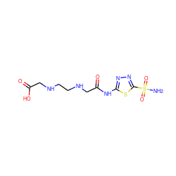 NS(=O)(=O)c1nnc(NC(=O)CNCCNCC(=O)O)s1 ZINC000022925410