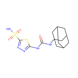 NS(=O)(=O)c1nnc(NC(=O)NC23CC4CC(CC(C4)C2)C3)s1 ZINC000087721914