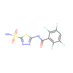 NS(=O)(=O)c1nnc(NC(=O)c2c(F)c(F)cc(F)c2F)s1 ZINC000013561058