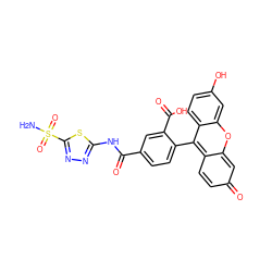 NS(=O)(=O)c1nnc(NC(=O)c2ccc(-c3c4ccc(=O)cc-4oc4cc(O)ccc34)c(C(=O)O)c2)s1 ZINC000043020918