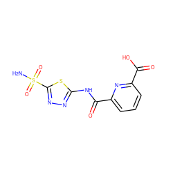 NS(=O)(=O)c1nnc(NC(=O)c2cccc(C(=O)O)n2)s1 ZINC000013799135