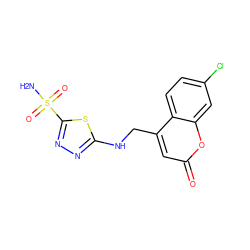 NS(=O)(=O)c1nnc(NCc2cc(=O)oc3cc(Cl)ccc23)s1 ZINC000003974542