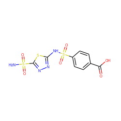 NS(=O)(=O)c1nnc(NS(=O)(=O)c2ccc(C(=O)O)cc2)s1 ZINC000013537493