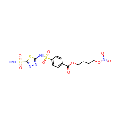 NS(=O)(=O)c1nnc(NS(=O)(=O)c2ccc(C(=O)OCCCCO[N+](=O)[O-])cc2)s1 ZINC000071331143