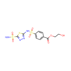 NS(=O)(=O)c1nnc(NS(=O)(=O)c2ccc(C(=O)OCCO)cc2)s1 ZINC000013537520