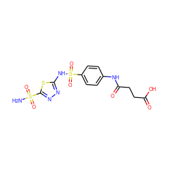 NS(=O)(=O)c1nnc(NS(=O)(=O)c2ccc(NC(=O)CCC(=O)O)cc2)s1 ZINC000653884643