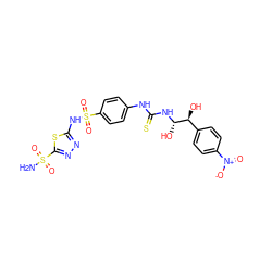 NS(=O)(=O)c1nnc(NS(=O)(=O)c2ccc(NC(=S)N[C@@H](O)[C@@H](O)c3ccc([N+](=O)[O-])cc3)cc2)s1 ZINC000028373335