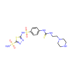 NS(=O)(=O)c1nnc(NS(=O)(=O)c2ccc(NC(=S)NCCN3CCNCC3)cc2)s1 ZINC000028394087