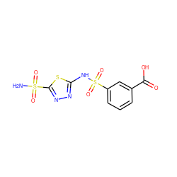 NS(=O)(=O)c1nnc(NS(=O)(=O)c2cccc(C(=O)O)c2)s1 ZINC000013537491