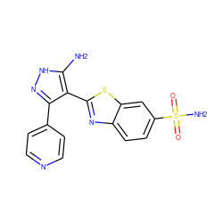 Nc1[nH]nc(-c2ccncc2)c1-c1nc2ccc(S(N)(=O)=O)cc2s1 ZINC000114401250