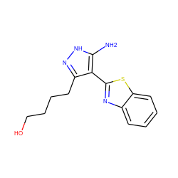 Nc1[nH]nc(CCCCO)c1-c1nc2ccccc2s1 ZINC000114399470