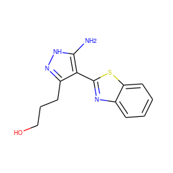 Nc1[nH]nc(CCCO)c1-c1nc2ccccc2s1 ZINC000114399480