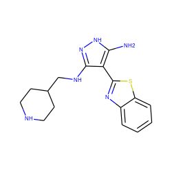 Nc1[nH]nc(NCC2CCNCC2)c1-c1nc2ccccc2s1 ZINC000114399782