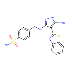 Nc1[nH]nc(NCc2ccc(S(N)(=O)=O)cc2)c1-c1nc2ccccc2s1 ZINC000114398085