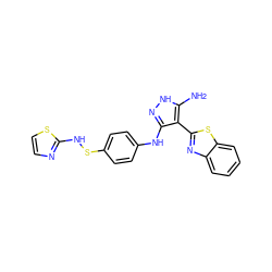 Nc1[nH]nc(Nc2ccc(SNc3nccs3)cc2)c1-c1nc2ccccc2s1 ZINC000653775795