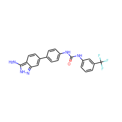 Nc1[nH]nc2cc(-c3ccc(NC(=O)Nc4cccc(C(F)(F)F)c4)cc3)ccc12 ZINC000034451504