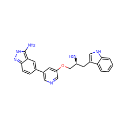 Nc1[nH]nc2ccc(-c3cncc(OC[C@@H](N)Cc4c[nH]c5ccccc45)c3)cc12 ZINC000038411973