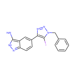 Nc1[nH]nc2ccc(-c3nnn(Cc4ccccc4)c3I)cc12 ZINC000043208593