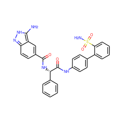 Nc1[nH]nc2ccc(C(=O)N[C@H](C(=O)Nc3ccc(-c4ccccc4S(N)(=O)=O)cc3)c3ccccc3)cc12 ZINC000026743121