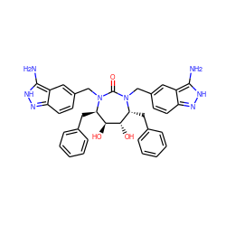 Nc1[nH]nc2ccc(CN3C(=O)N(Cc4ccc5n[nH]c(N)c5c4)[C@H](Cc4ccccc4)[C@H](O)[C@@H](O)[C@H]3Cc3ccccc3)cc12 ZINC000026379548