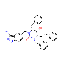 Nc1[nH]nc2ccc(CN3C(=O)N(Cc4ccccc4)[C@H](CCc4ccccc4)[C@@H](O)[C@H]3Cc3ccccc3)cc12 ZINC000014943320