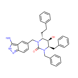 Nc1[nH]nc2ccc(CN3C(=O)N(Cc4ccccc4)[C@H](Cc4ccccc4)[C@H](O)[C@H]3CCc3ccccc3)cc12 ZINC000014943319