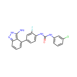 Nc1[nH]nc2cccc(-c3ccc(NC(=O)Nc4cccc(Cl)c4)c(F)c3)c12 ZINC000034525610