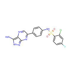 Nc1[nH]nc2nc(-c3ccc(NS(=O)(=O)c4ccc(F)cc4Cl)cc3)cnc12 ZINC000221206554