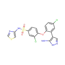 Nc1[nH]ncc1-c1cc(Cl)ccc1Oc1ccc(S(=O)(=O)Nc2cscn2)cc1Cl ZINC000095581582