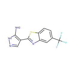 Nc1[nH]ncc1-c1nc2cc(C(F)(F)F)ccc2s1 ZINC000035279312