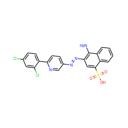 Nc1c(/N=N/c2ccc(-c3ccc(Cl)cc3Cl)nc2)cc(S(=O)(=O)O)c2ccccc12 ZINC000223771812