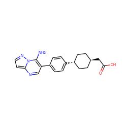 Nc1c(-c2ccc([C@H]3CC[C@H](CC(=O)O)CC3)cc2)cnc2ccnn12 ZINC000242437292