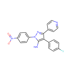 Nc1c(-c2ccc(F)cc2)c(-c2ccncc2)nn1-c1ccc([N+](=O)[O-])cc1 ZINC000084604186