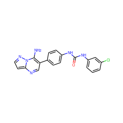 Nc1c(-c2ccc(NC(=O)Nc3cccc(Cl)c3)cc2)cnc2ccnn12 ZINC000040379034