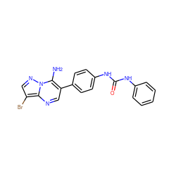 Nc1c(-c2ccc(NC(=O)Nc3ccccc3)cc2)cnc2c(Br)cnn12 ZINC000040894942