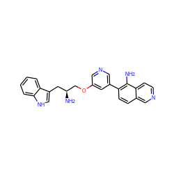 Nc1c(-c2cncc(OC[C@@H](N)Cc3c[nH]c4ccccc34)c2)ccc2cnccc12 ZINC000014962621
