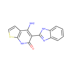 Nc1c(-c2nc3ccccc3[nH]2)c(=O)[nH]c2sccc12 ZINC000000003008