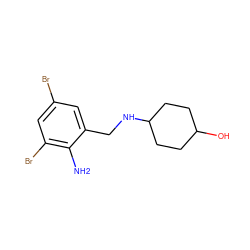 Nc1c(Br)cc(Br)cc1CNC1CCC(O)CC1 ZINC000000587613