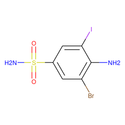 Nc1c(Br)cc(S(N)(=O)=O)cc1I ZINC000013520155