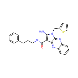 Nc1c(C(=O)NCCCc2ccccc2)c2nc3ccccc3nc2n1Cc1cccs1 ZINC000002419291