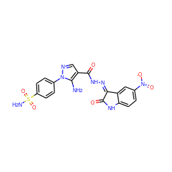 Nc1c(C(=O)NN=C2C(=O)Nc3ccc([N+](=O)[O-])cc32)cnn1-c1ccc(S(N)(=O)=O)cc1 ZINC000473154368