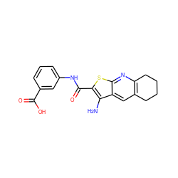 Nc1c(C(=O)Nc2cccc(C(=O)O)c2)sc2nc3c(cc12)CCCC3 ZINC000022079210