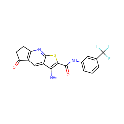 Nc1c(C(=O)Nc2cccc(C(F)(F)F)c2)sc2nc3c(cc12)C(=O)CC3 ZINC000653693912