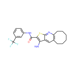 Nc1c(C(=O)Nc2cccc(C(F)(F)F)c2)sc2nc3c(cc12)CCCCCC3 ZINC000000850133