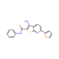 Nc1c(C(=O)Nc2ccccc2)sc2nc(-c3ccco3)ccc12 ZINC000000521369