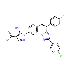 Nc1c(C(=O)O)cnn1-c1ccc(C[C@@H](c2ccc(F)cc2)c2nc(-c3ccc(Cl)cc3)no2)cc1 ZINC001772620961