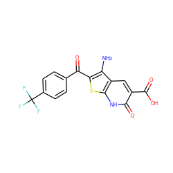 Nc1c(C(=O)c2ccc(C(F)(F)F)cc2)sc2[nH]c(=O)c(C(=O)O)cc12 ZINC000028902845