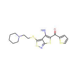 Nc1c(C(=O)c2cccs2)sc2nsc(SCCN3CCCCC3)c12 ZINC000004335481