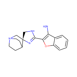 Nc1c(C2=N[C@@]3(CN2)CN2CCC3CC2)oc2ccccc12 ZINC000073141626