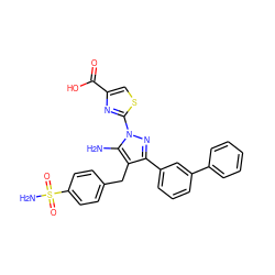 Nc1c(Cc2ccc(S(N)(=O)=O)cc2)c(-c2cccc(-c3ccccc3)c2)nn1-c1nc(C(=O)O)cs1 ZINC001772589046